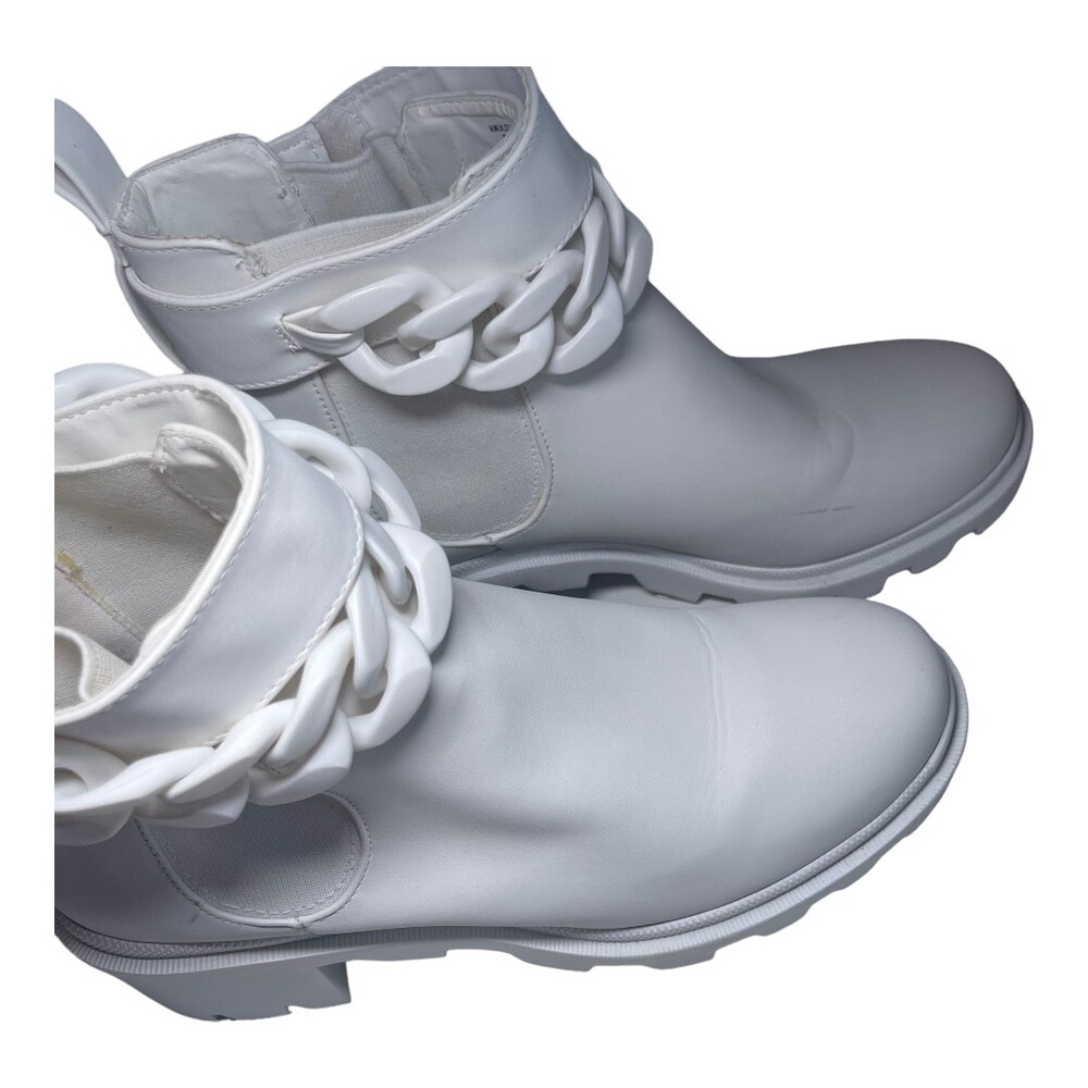 Steve Madden Boots Womens 9.5M White Ankle Chunky Sole Chain Detail Pull Tab - Picture 6 of 8